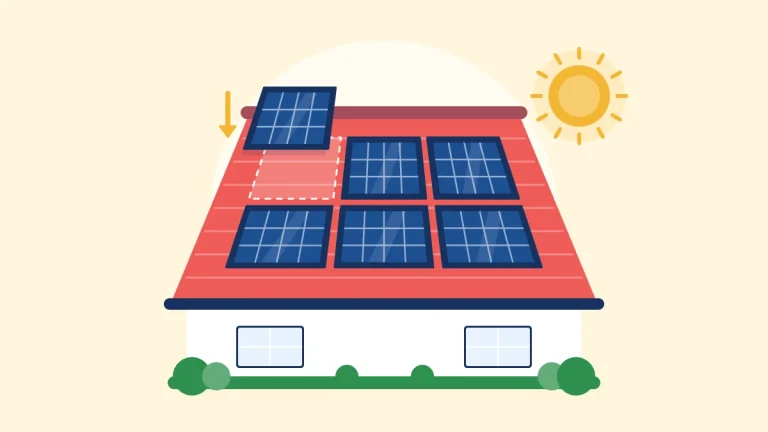 Illustration of a red roof being fitted with rows of solar panels