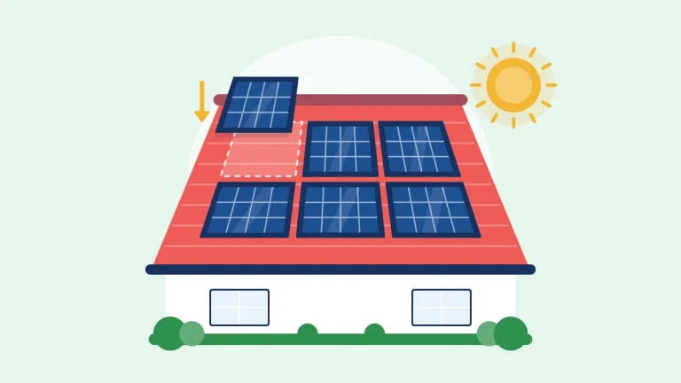 Illustration of a red roof being fitted with rows of solar panels
