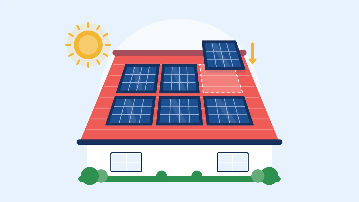 Illustration of a red roof being fitted with rows of solar panels