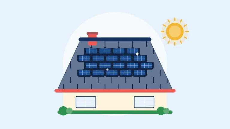 Illustration of a house roof covered with solar shingles