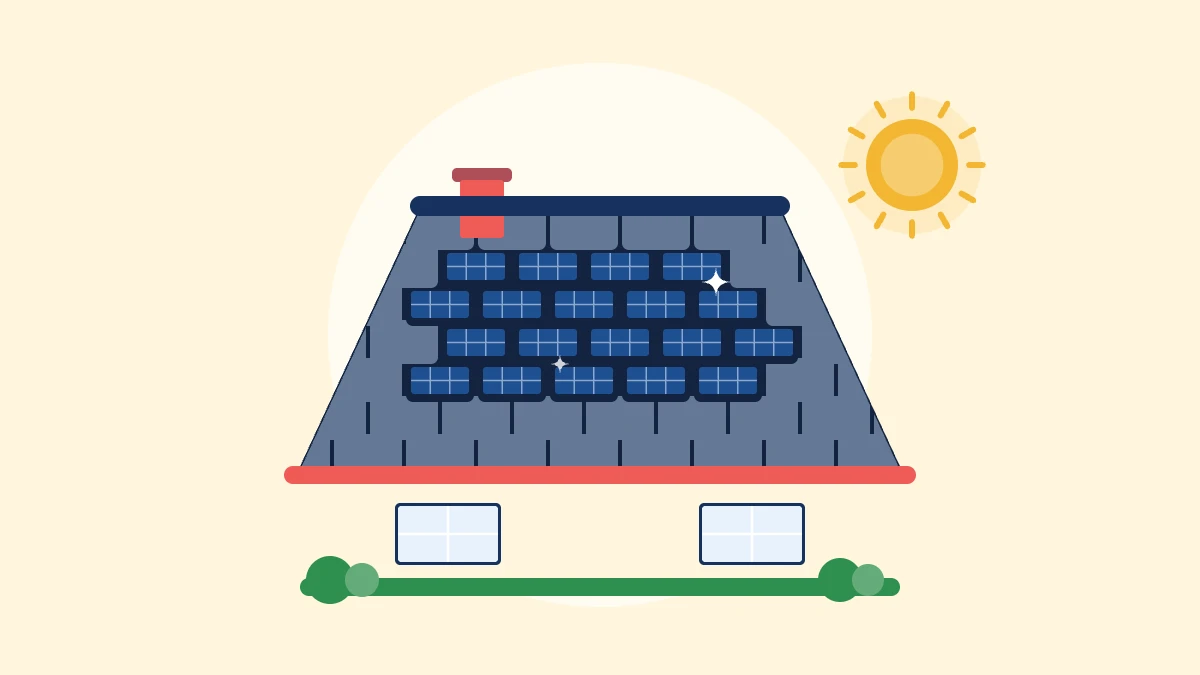 Illustration of a house roof covered with solar shingles